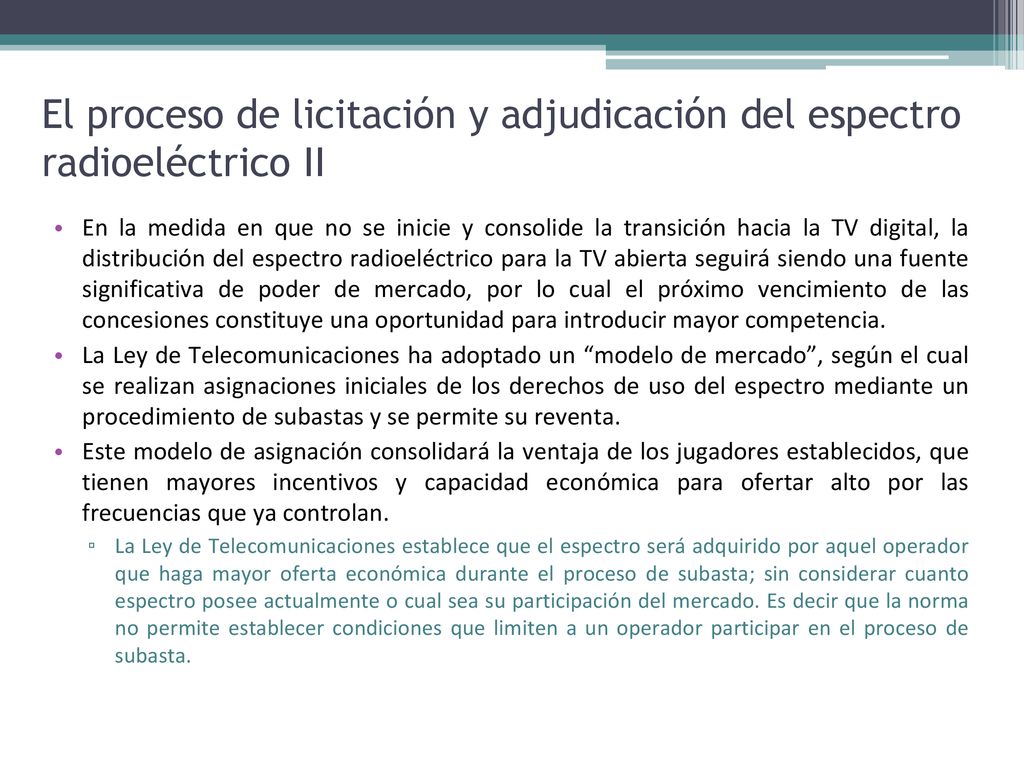 El proceso de licitación y adjudicación del espectro radioeléctrico II