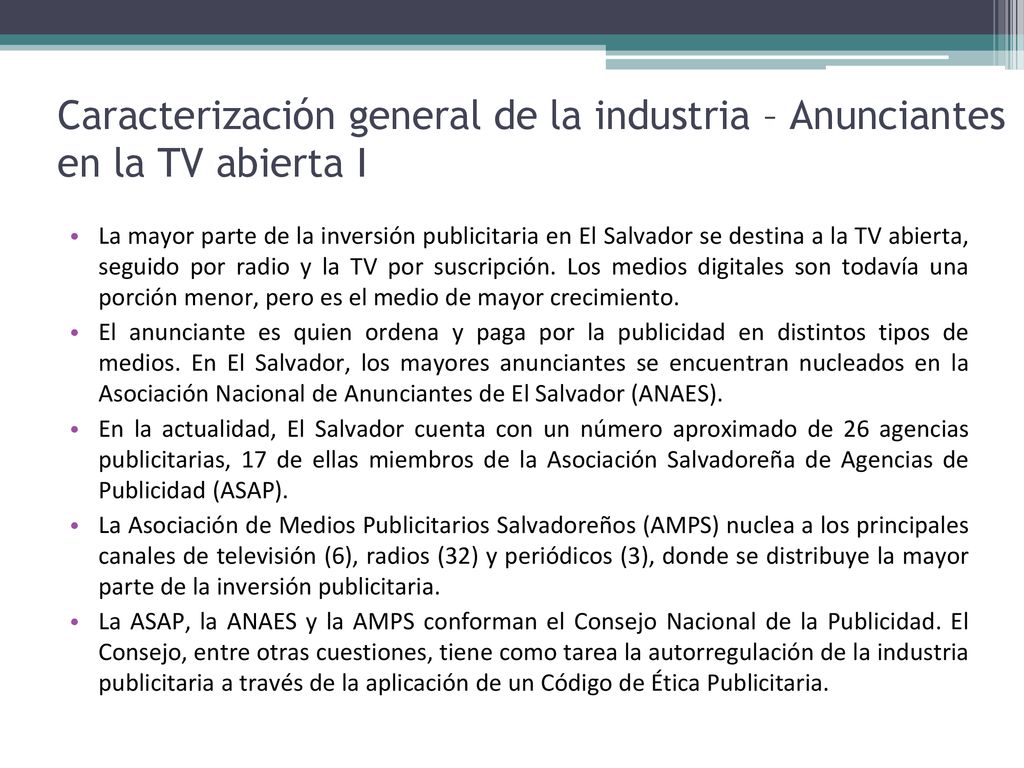 Caracterización general de la industria – Anunciantes en la TV abierta I