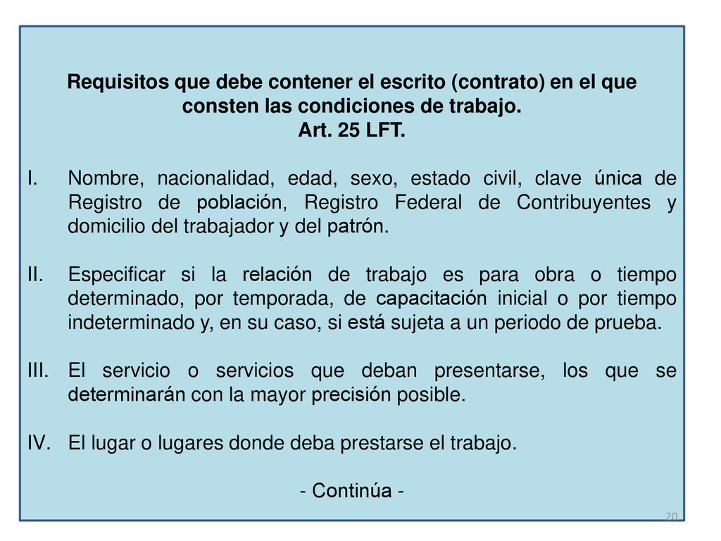 Requisitos que debe contener el escrito (contrato) en el que consten las condiciones de trabajo.