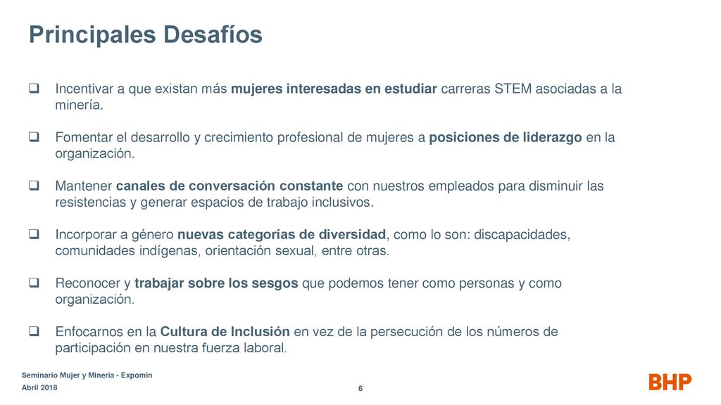 Principales Desafíos Incentivar a que existan más mujeres interesadas en estudiar carreras STEM asociadas a la minería.