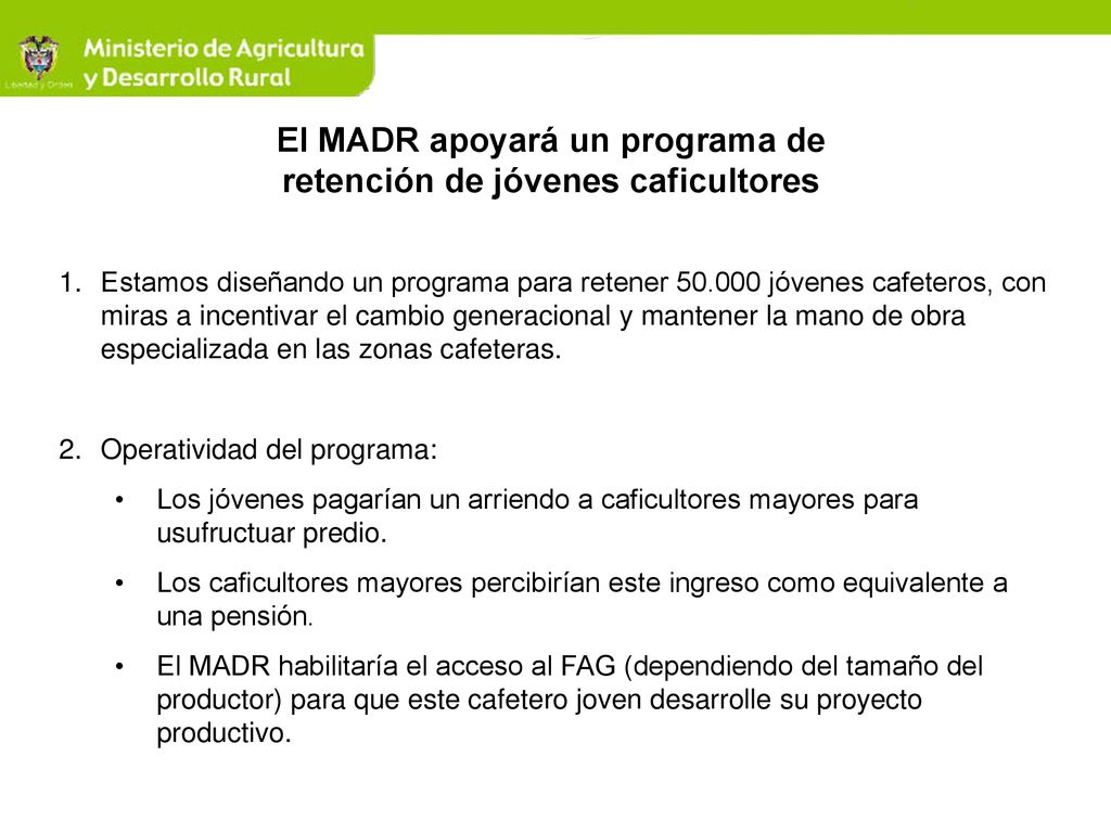 El MADR apoyará un programa de retención de jóvenes caficultores