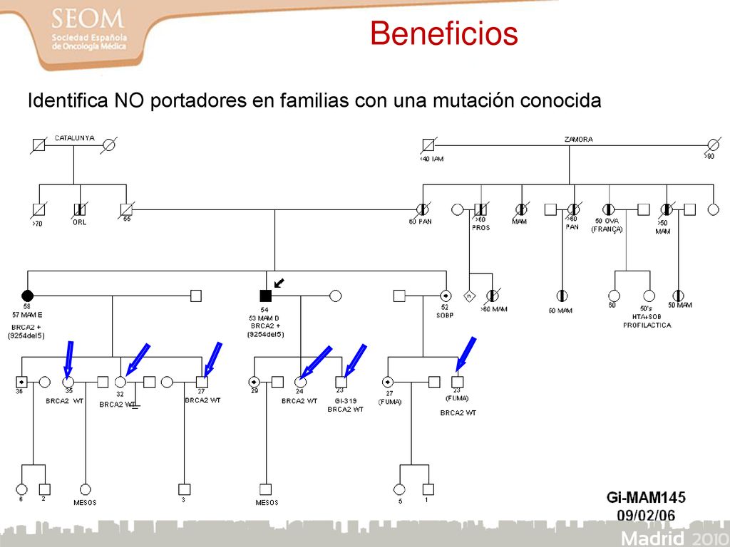 Beneficios Identifica NO portadores en familias con una mutación conocida 33