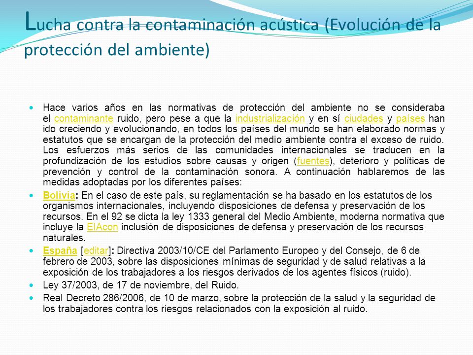 Lucha contra la contaminación acústica (Evolución de la protección del ambiente)