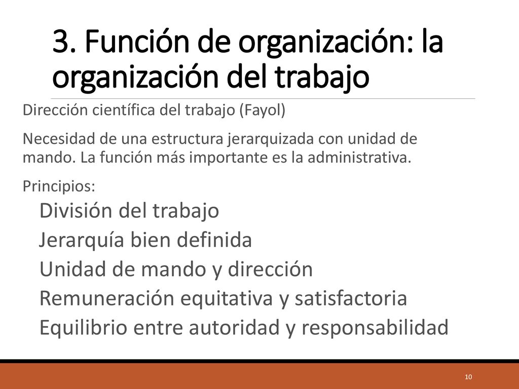 3. Función de organización: la organización del trabajo