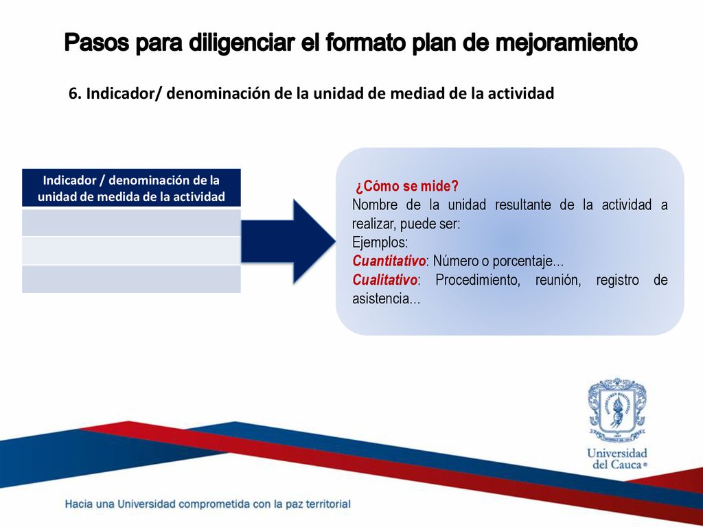 Indicador / denominación de la unidad de medida de la actividad