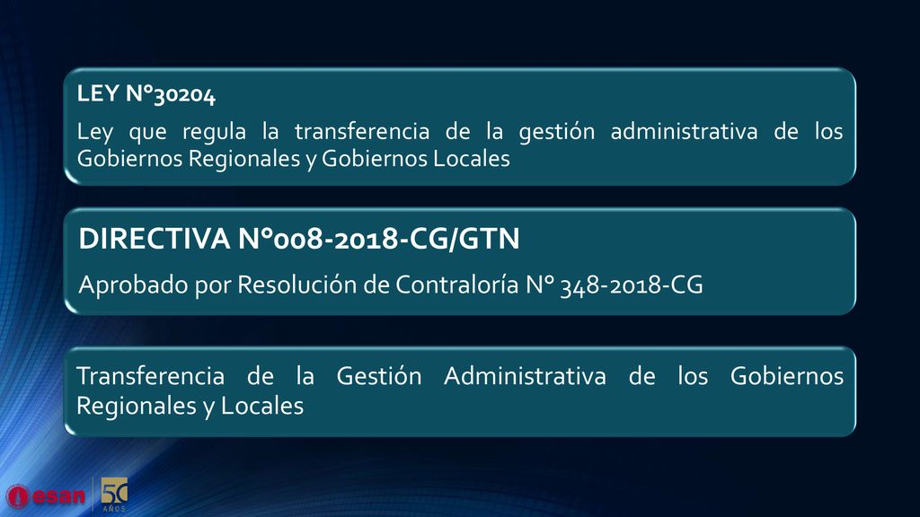 LEY N°30204 Ley que regula la transferencia de la gestión administrativa de los Gobiernos Regionales y Gobiernos Locales.
