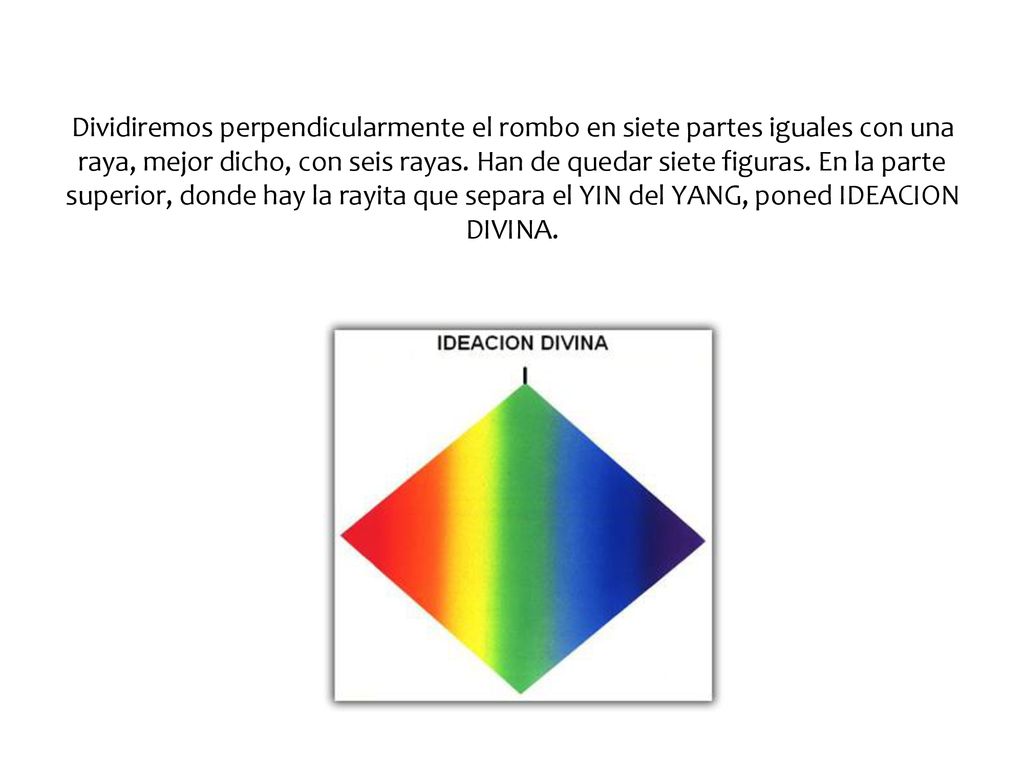 Dividiremos perpendicularmente el rombo en siete partes iguales con una raya, mejor dicho, con seis rayas.