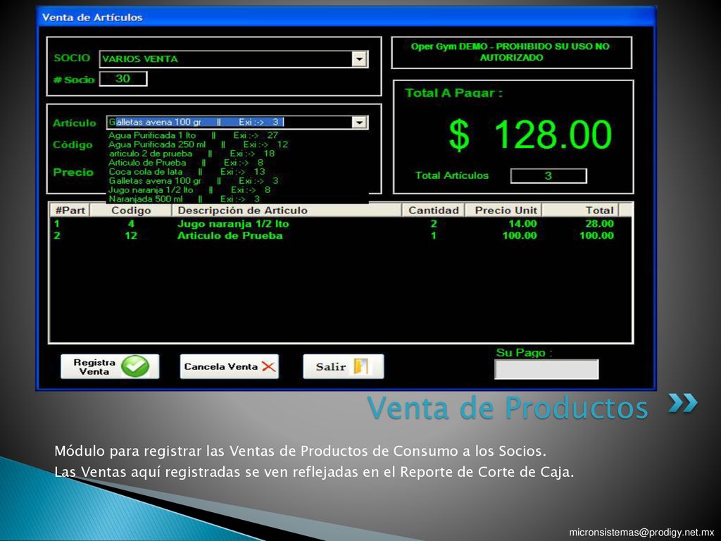 Venta de Productos Módulo para registrar las Ventas de Productos de Consumo a los Socios.