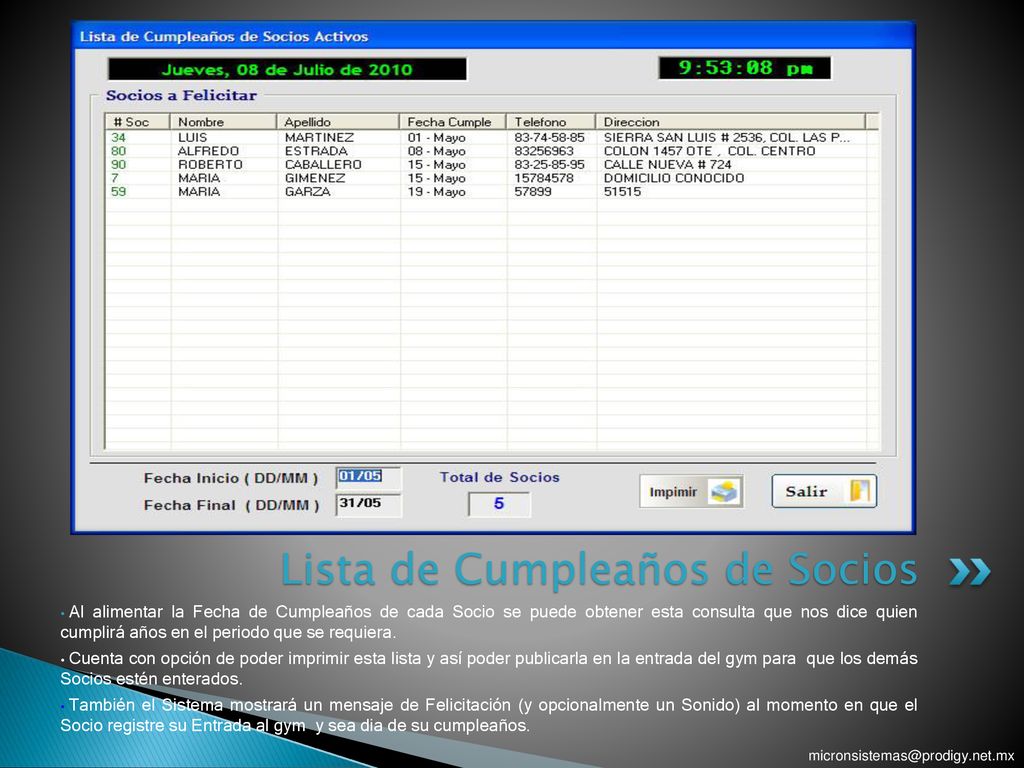 Lista de Cumpleaños de Socios