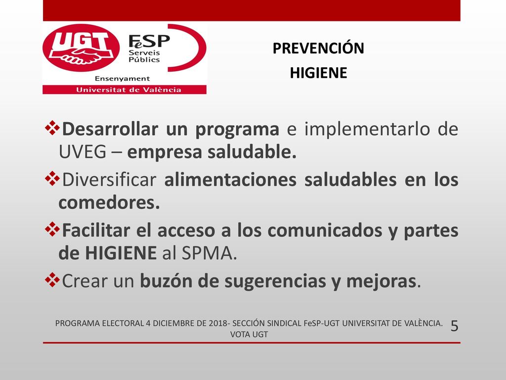 Desarrollar un programa e implementarlo de UVEG – empresa saludable.