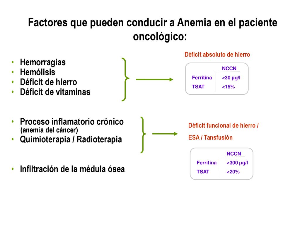 Factores que pueden conducir a Anemia en el paciente oncológico: