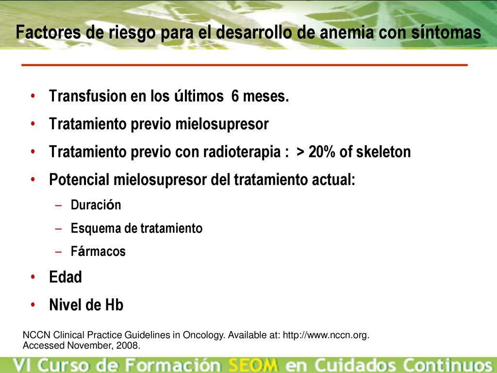 Factores de riesgo para el desarrollo de anemia con síntomas