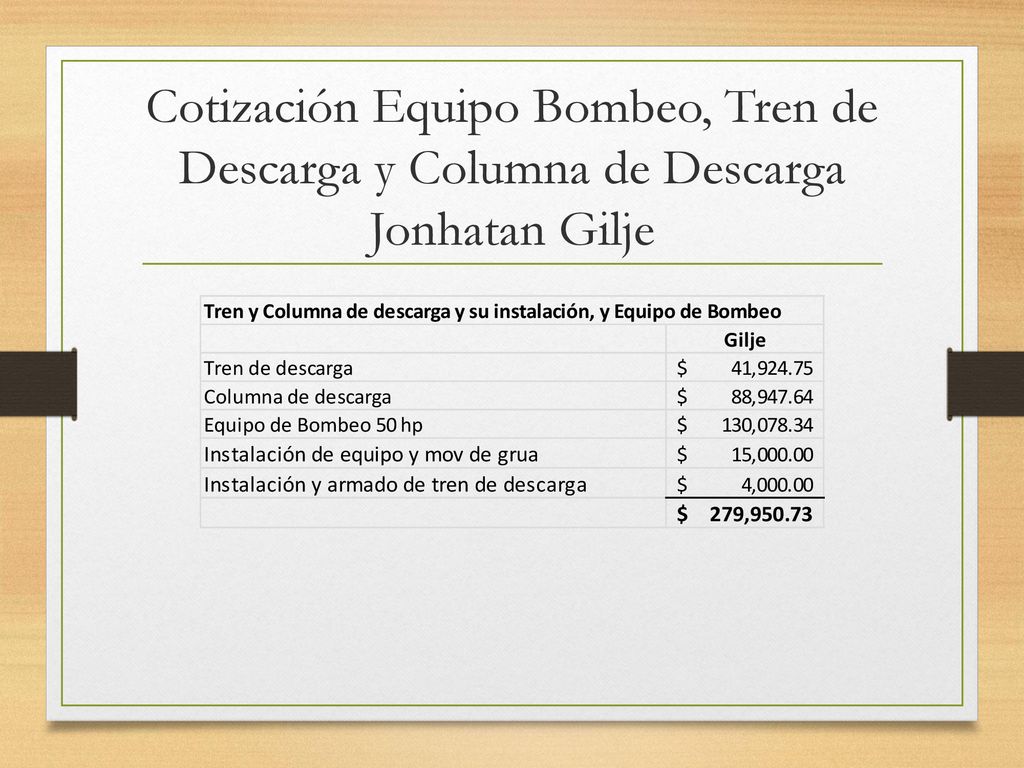 Cotización Equipo Bombeo, Tren de Descarga y Columna de Descarga Jonhatan Gilje