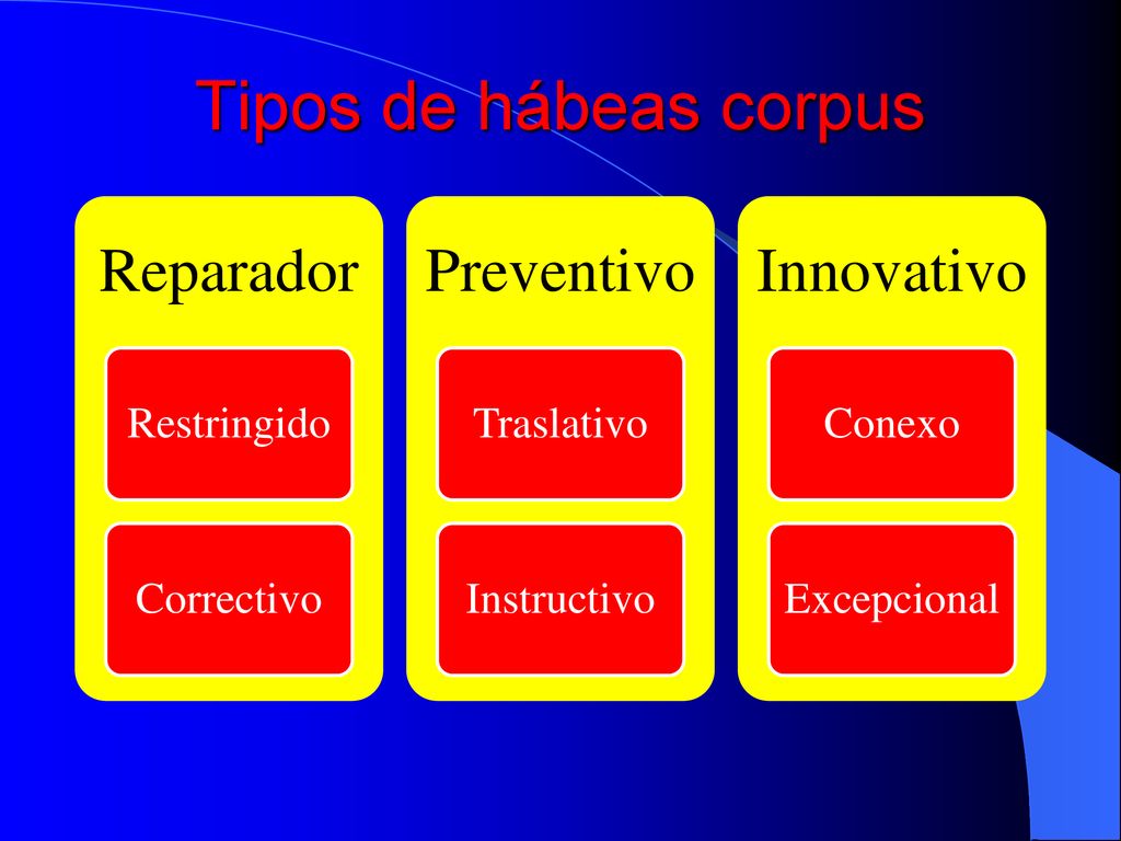 Tipos de hábeas corpus Reparador Preventivo Innovativo Restringido