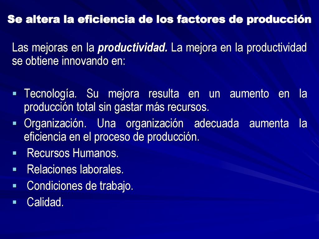 Se altera la eficiencia de los factores de producción