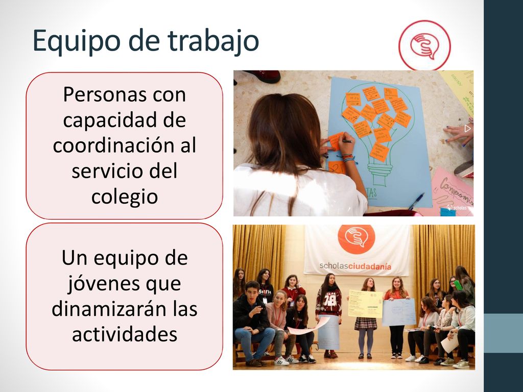 Equipo de trabajo Personas con capacidad de coordinación al servicio del colegio.