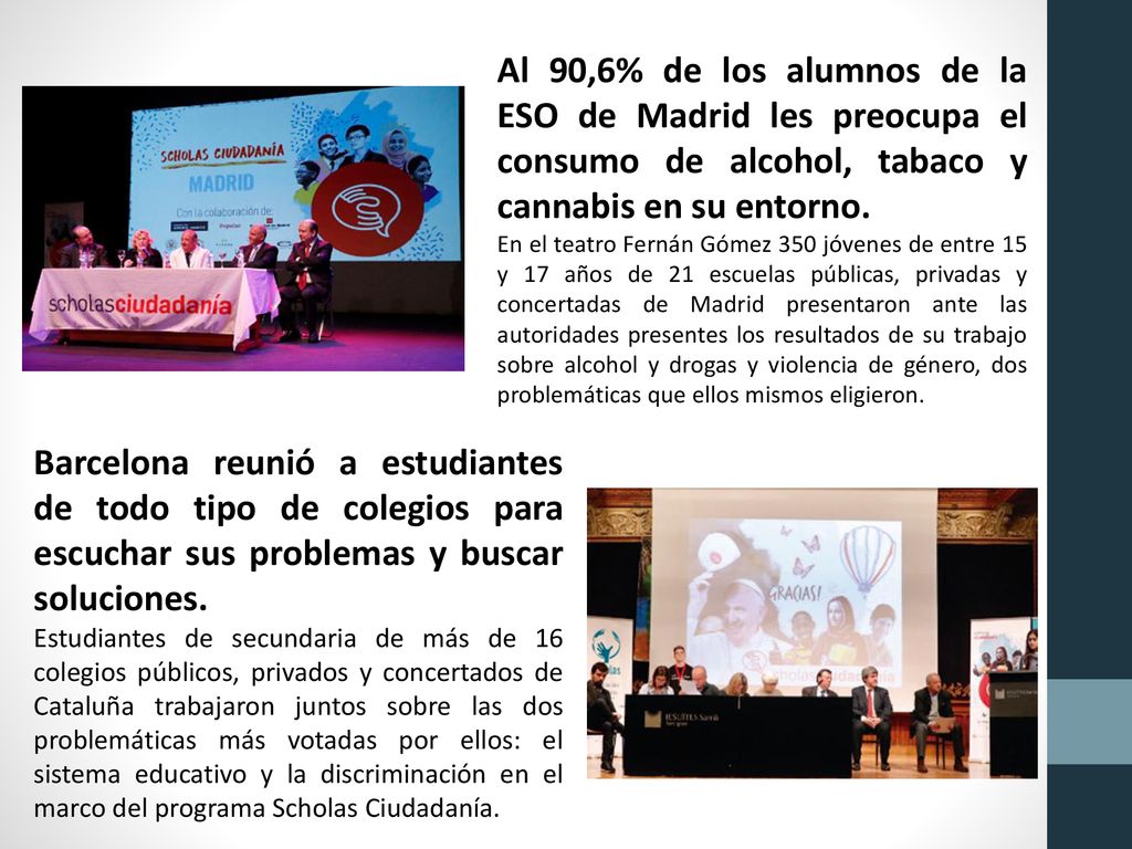 Al 90,6% de los alumnos de la ESO de Madrid les preocupa el consumo de alcohol, tabaco y cannabis en su entorno.