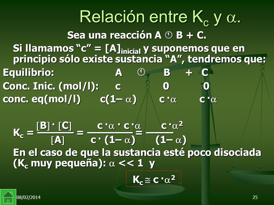 Relación entre Kc y . Sea una reacción A  B + C.
