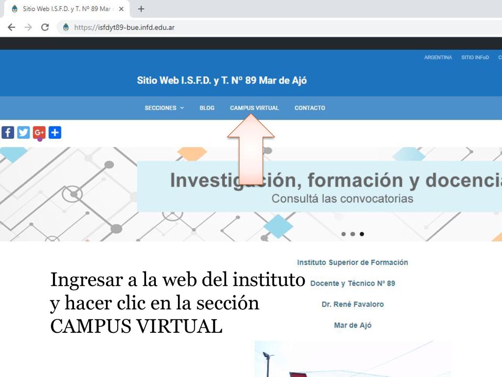 Ingresar a la web del instituto y hacer clic en la sección CAMPUS VIRTUAL
