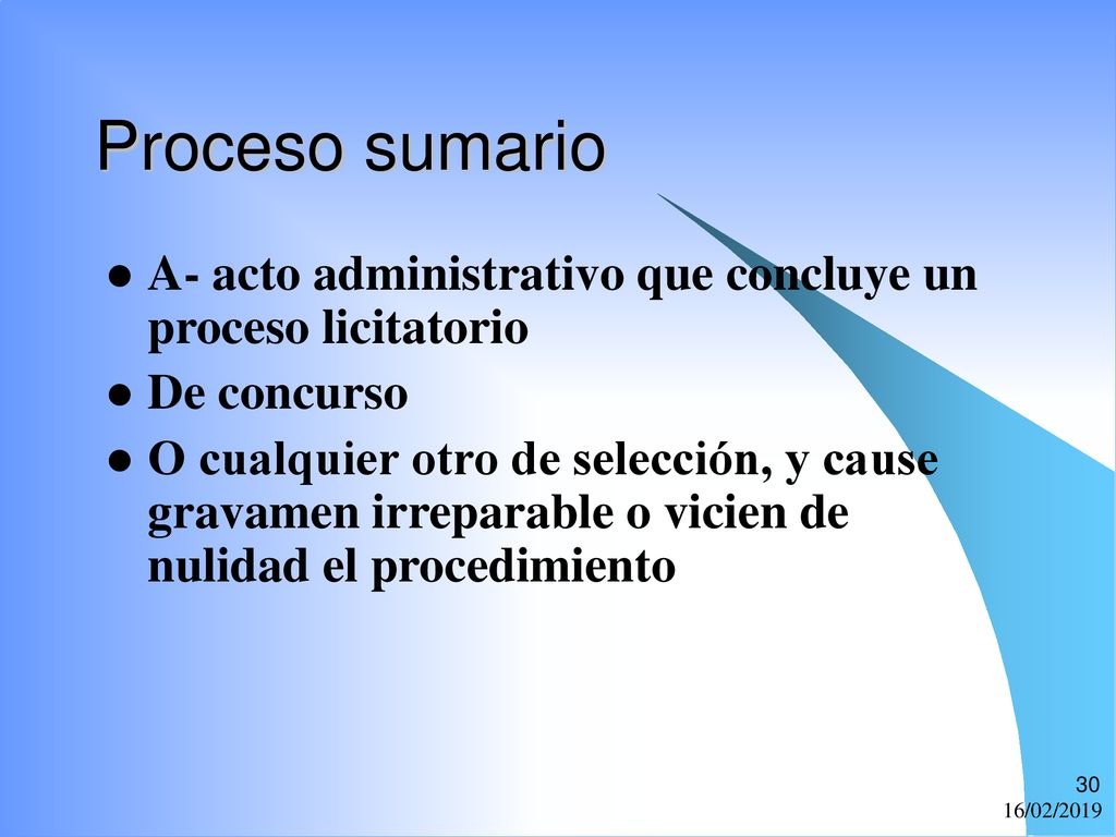 Proceso sumario A- acto administrativo que concluye un proceso licitatorio. De concurso.