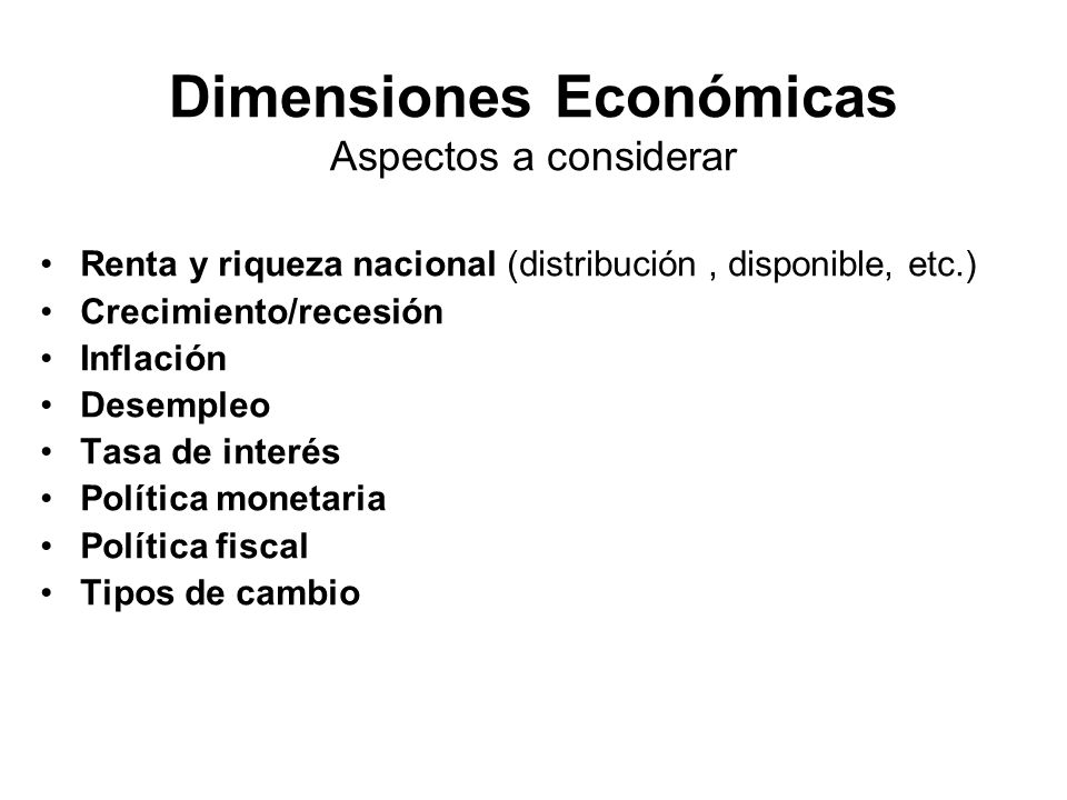 Dimensiones Económicas Aspectos a considerar