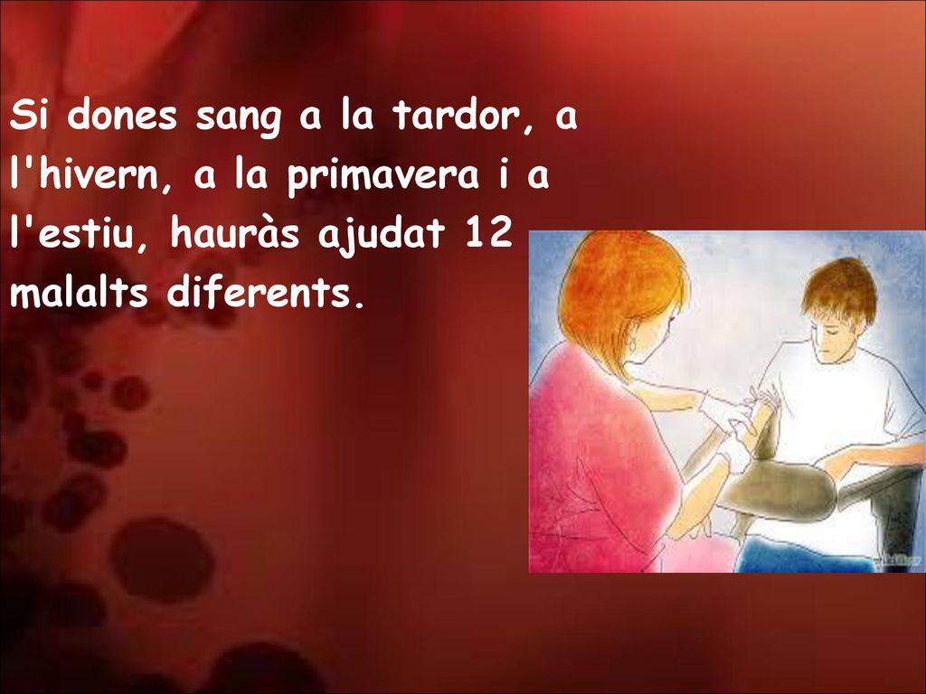 Si dones sang a la tardor, a l hivern, a la primavera i a l estiu, hauràs ajudat 12 malalts diferents.