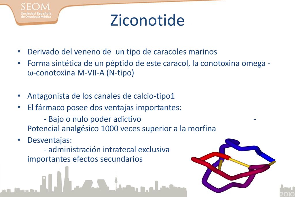 Ziconotide Derivado del veneno de un tipo de caracoles marinos