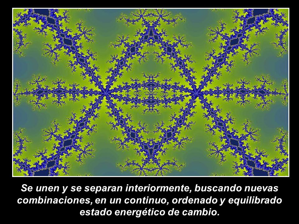 Se unen y se separan interiormente, buscando nuevas combinaciones, en un continuo, ordenado y equilibrado estado energético de cambio.