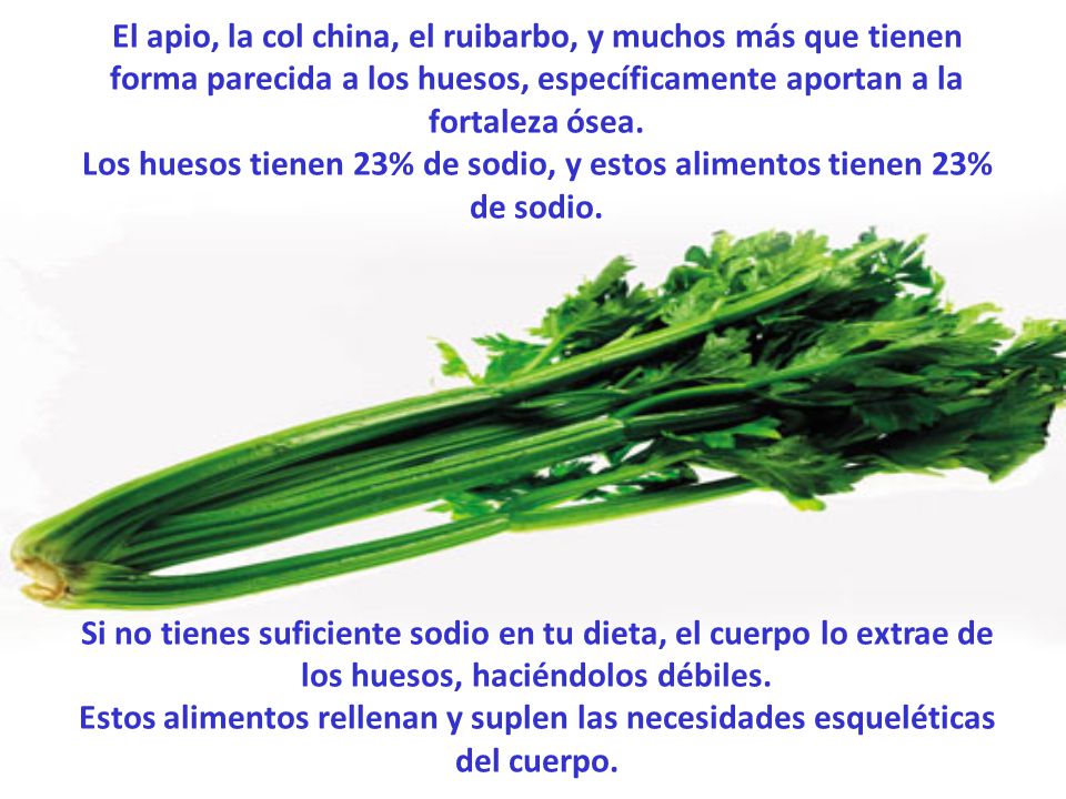 Los huesos tienen 23% de sodio, y estos alimentos tienen 23% de sodio.