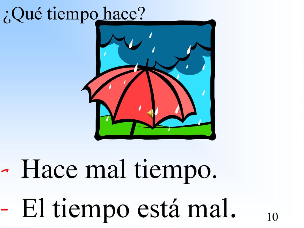 ¿Qué tiempo hace Hace mal tiempo. El tiempo está mal.