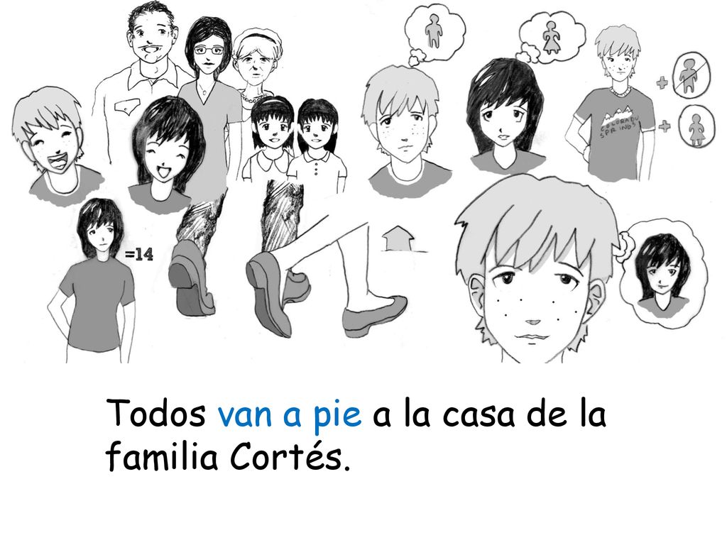 Todos van a pie a la casa de la familia Cortés.