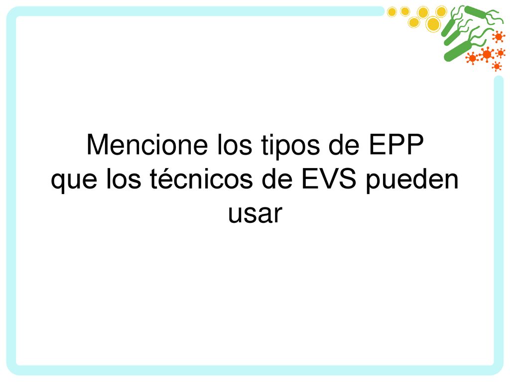 Mencione los tipos de EPP que los técnicos de EVS pueden usar