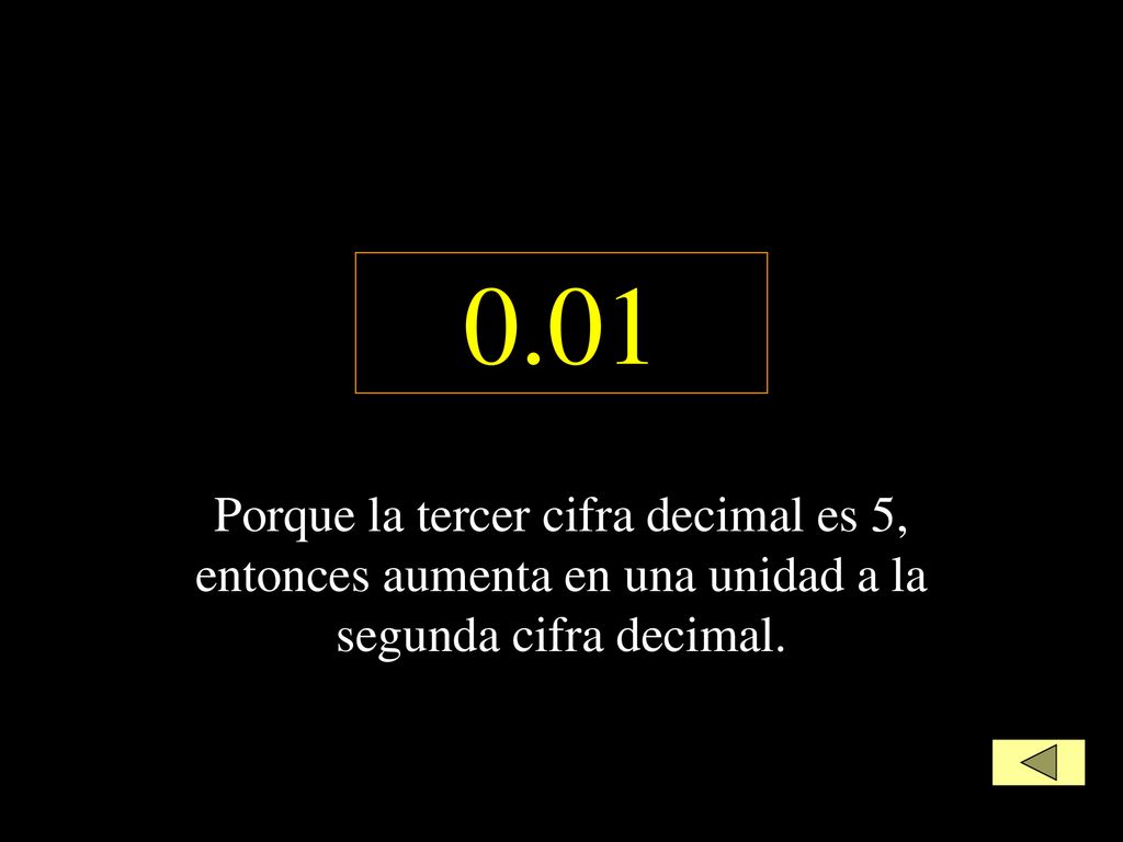 0.01 Porque la tercer cifra decimal es 5, entonces aumenta en una unidad a la segunda cifra decimal.