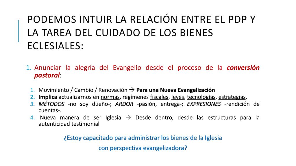 Podemos intuir la relación entre el PDP y la tarea del cuidado de los bienes eclesiales: