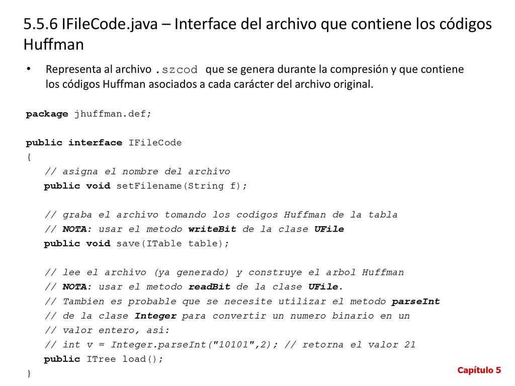 5.5.6 IFileCode.java – Interface del archivo que contiene los códigos Huffman