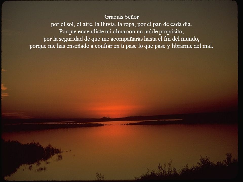 Gracias Señor por el sol, el aire, la lluvia, la ropa, por el pan de cada día.