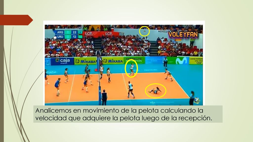 Analicemos en movimiento de la pelota calculando la velocidad que adquiere la pelota luego de la recepción.