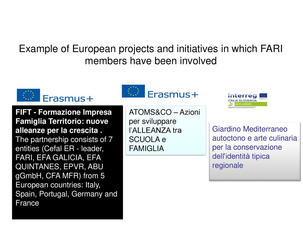 Example of European projects and initiatives in which FARI members have been involved