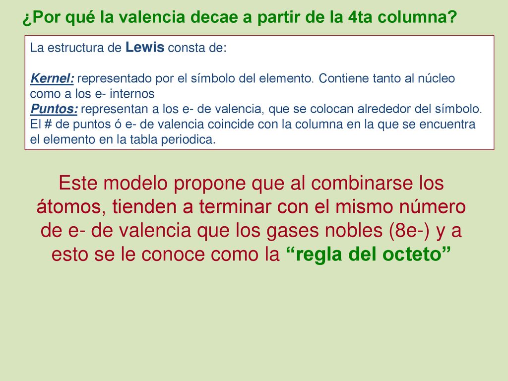 ¿Por qué la valencia decae a partir de la 4ta columna
