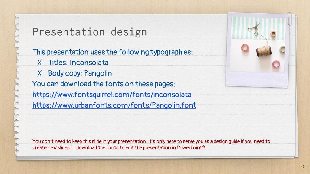 Presentation design This presentation uses the following typographies: