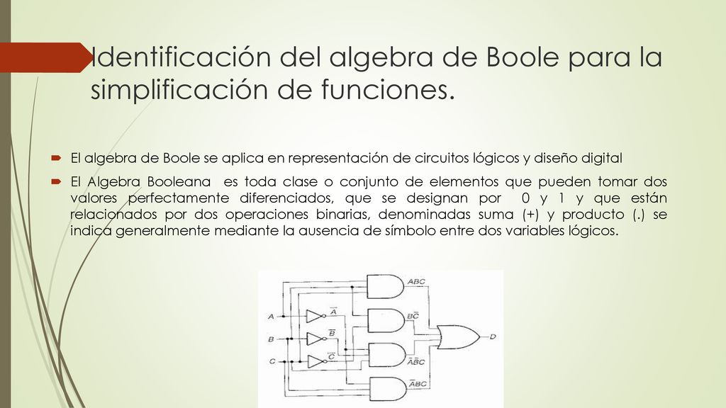 Identificación del algebra de Boole para la simplificación de funciones.