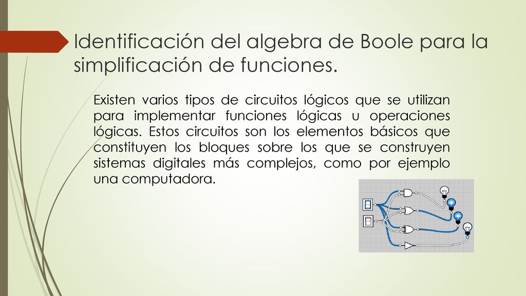Identificación del algebra de Boole para la simplificación de funciones.