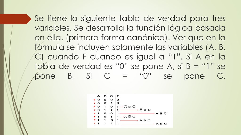 Se tiene la siguiente tabla de verdad para tres variables