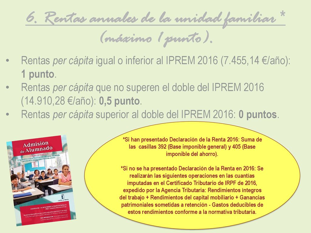 6. Rentas anuales de la unidad familiar * (máximo 1 punto).