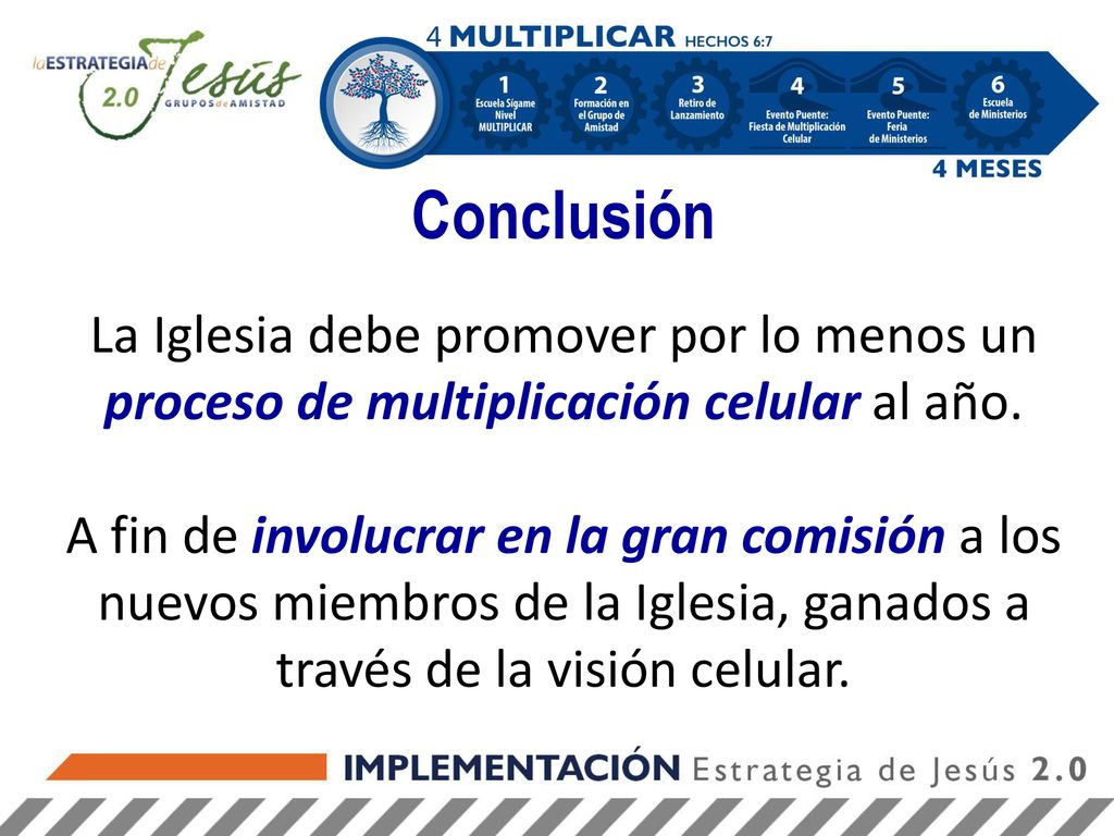 Conclusión La Iglesia debe promover por lo menos un proceso de multiplicación celular al año.