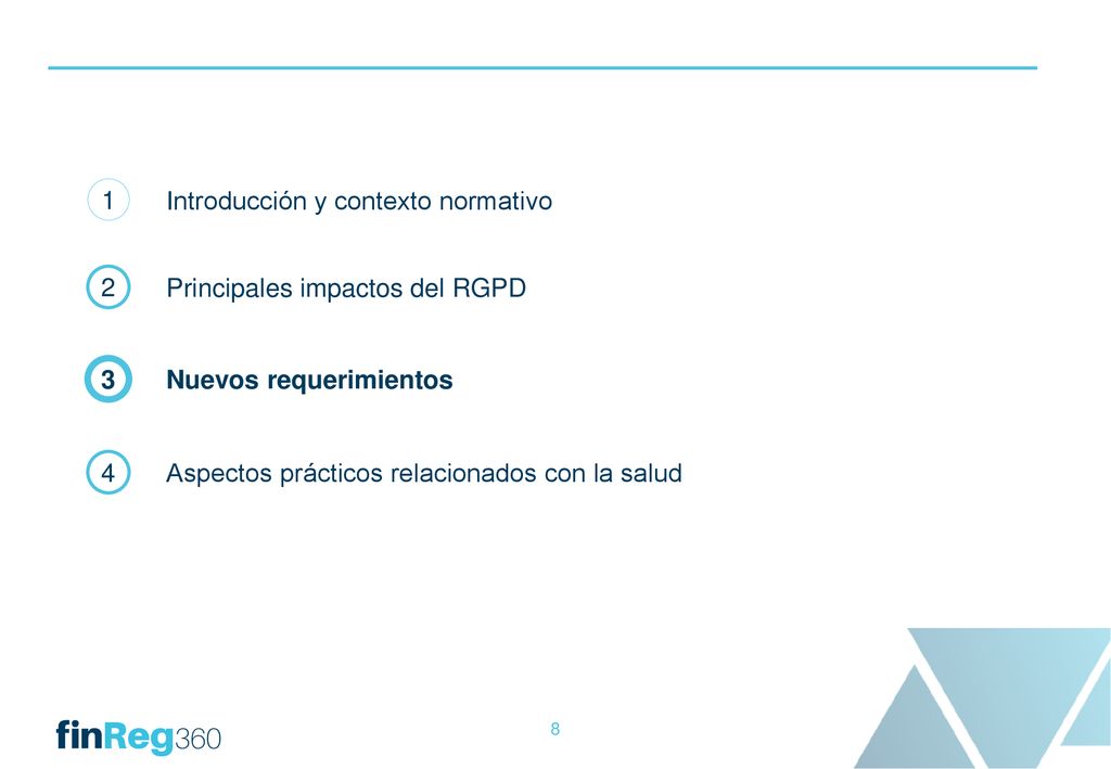 1 Introducción y contexto normativo. 2. Principales impactos del RGPD. 3. Nuevos requerimientos.