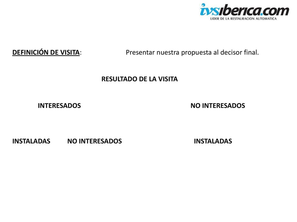 DEFINICIÓN DE VISITA: Presentar nuestra propuesta al decisor final.