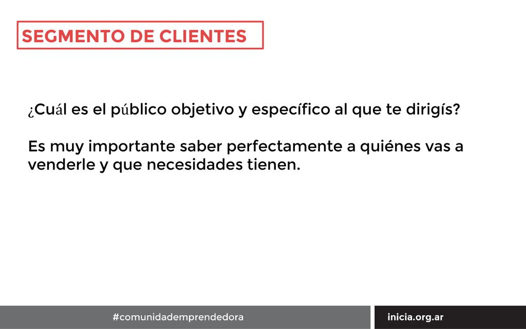 SEGMENTO DE CLIENTES ¿Cuál es el público objetivo y específico al que te dirigís
