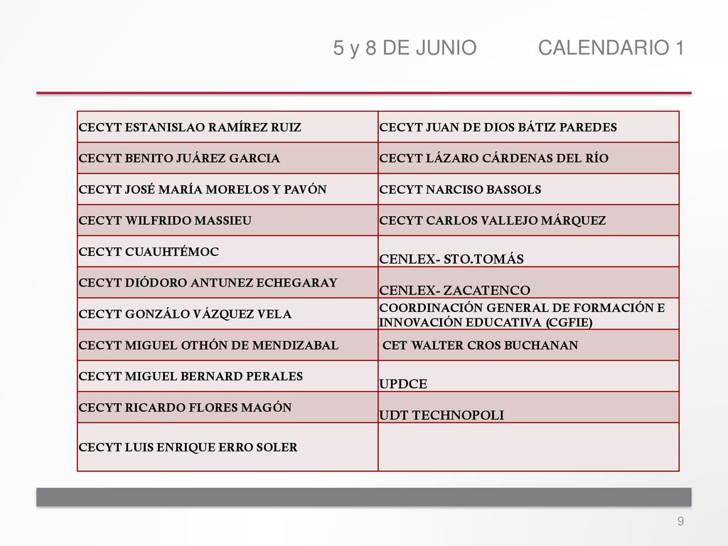 5 y 8 DE JUNIO CALENDARIO 1 CENLEX- STO.TOMÁS CENLEX- ZACATENCO UPDCE