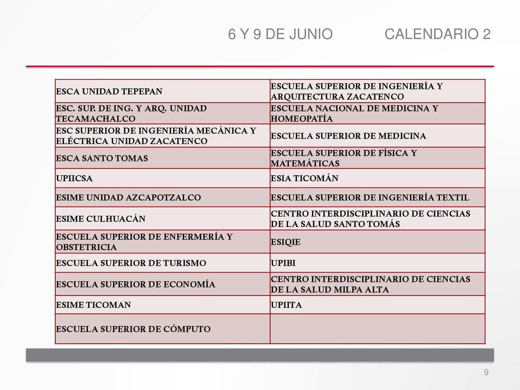 6 Y 9 DE JUNIO CALENDARIO 2 ESCA UNIDAD TEPEPAN